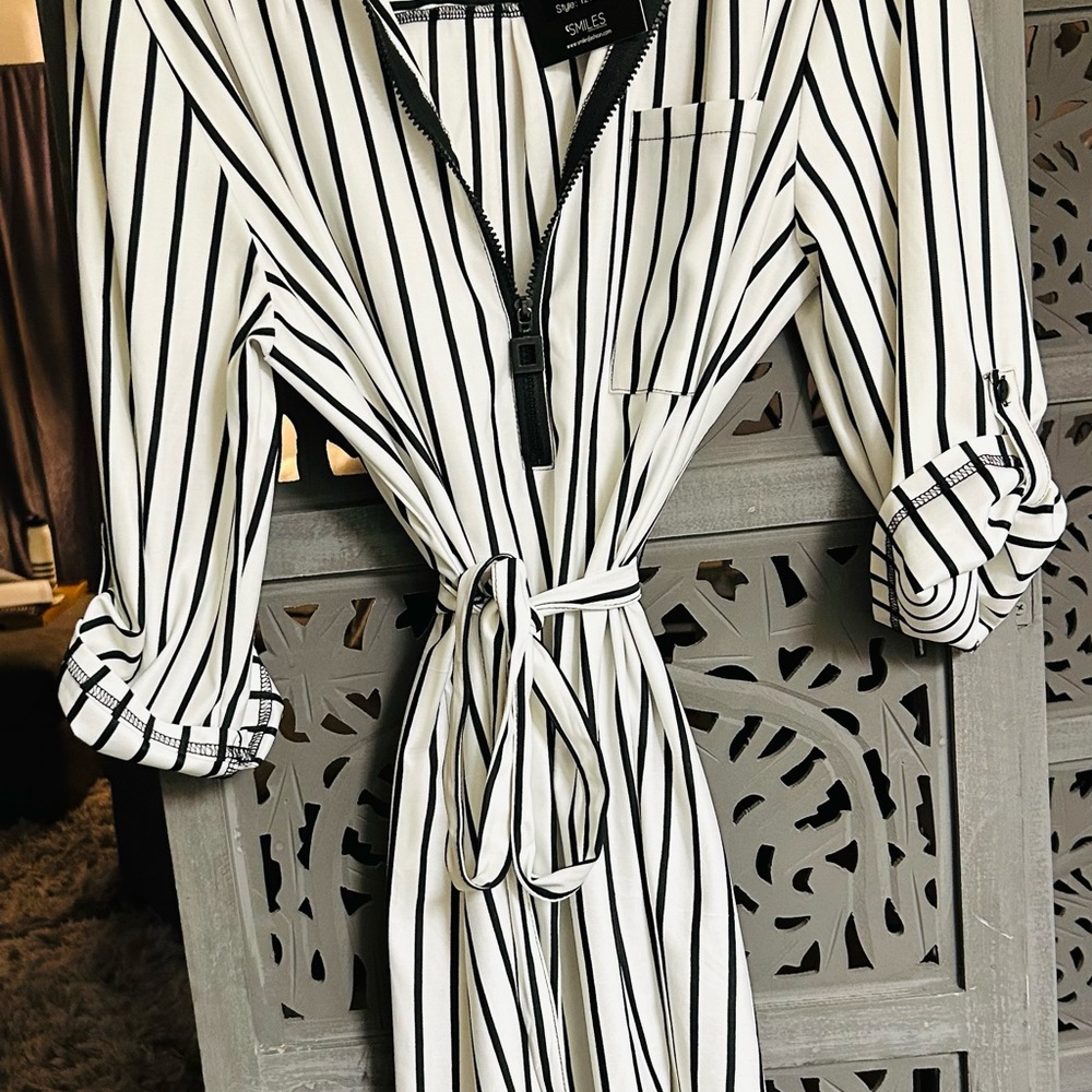 Mlle Gabrielle  Black and White Striped Dress
